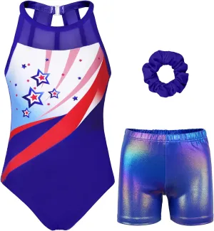 Gymnastics Leotards for Girls With Shorts Sparkly Ballet Dance Mesh Tank Activewear