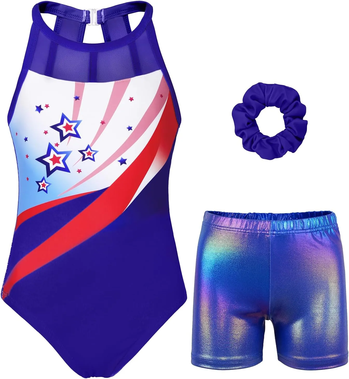 Gymnastics Leotards for Girls With Shorts Sparkly Ballet Dance Mesh Tank Activewear