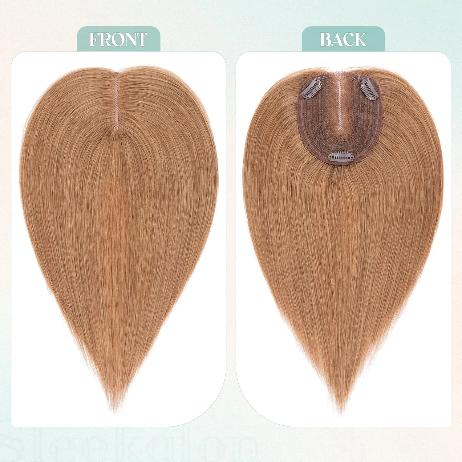 Hair Toppers for Women Real Human Hair, 10x12cm Large Base Golden Brown Human Hair Topper for Thin Hair Remy Topper Clip in Top Hair Piece Wiglets to Cover Grey Hair(10 Inch,Golden Brown)