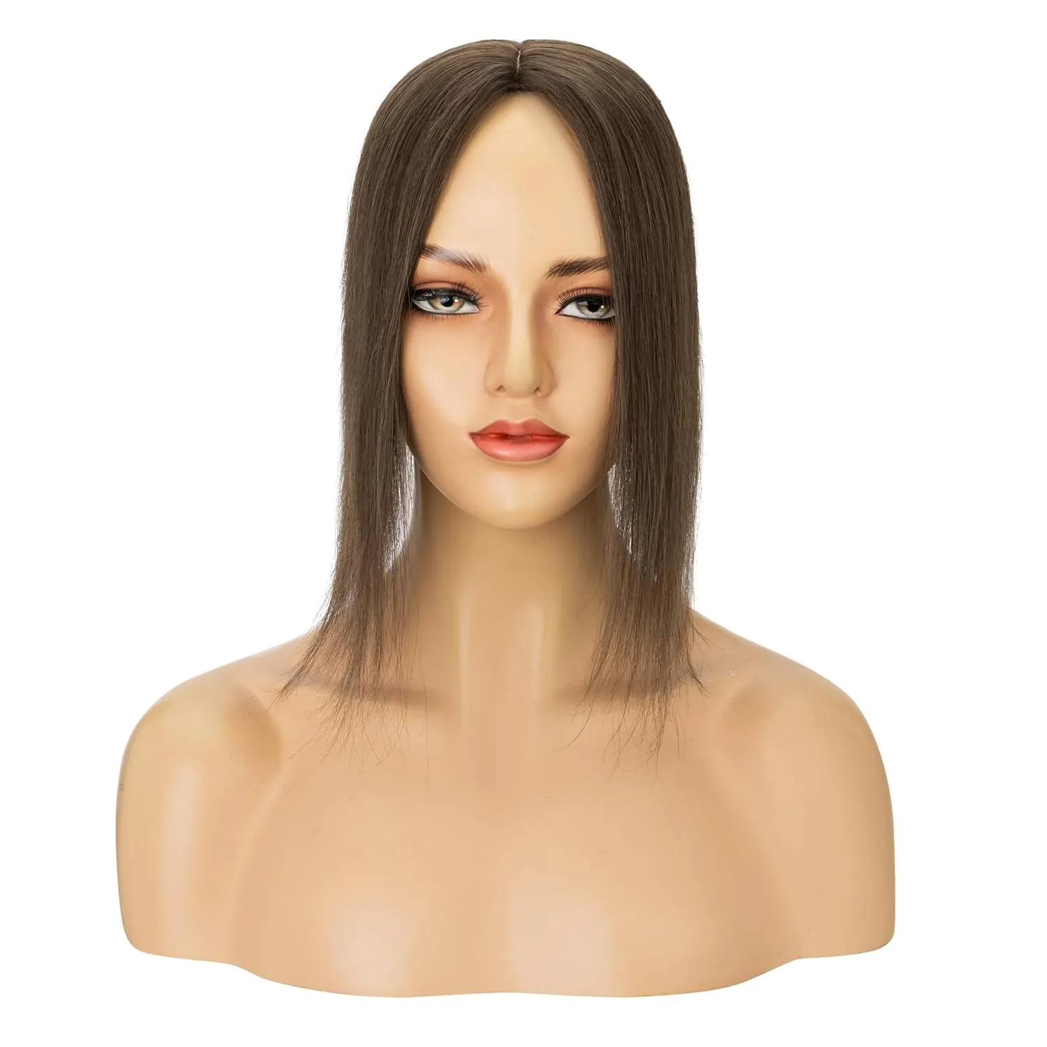 Hairro Human Hair Topper, Clips in 100% Real Hairpieces with 4"x 4.7" Silk Base for Women, for High Hairline/Covering Greyish Thin Hair on Top, 6 Inch Cocoa brown