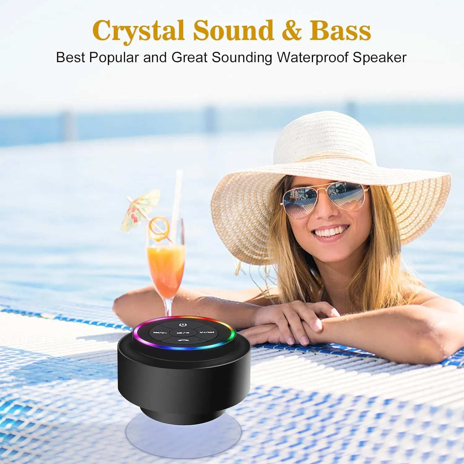 HAISSKY Bluetooth Shower Speakers, Portable Wireless Speaker with Suction Cup, IP67 Waterproof Speaker with LED Light, Pairs Easily to Phones, Tablets, Computer, Gift for Men & Women