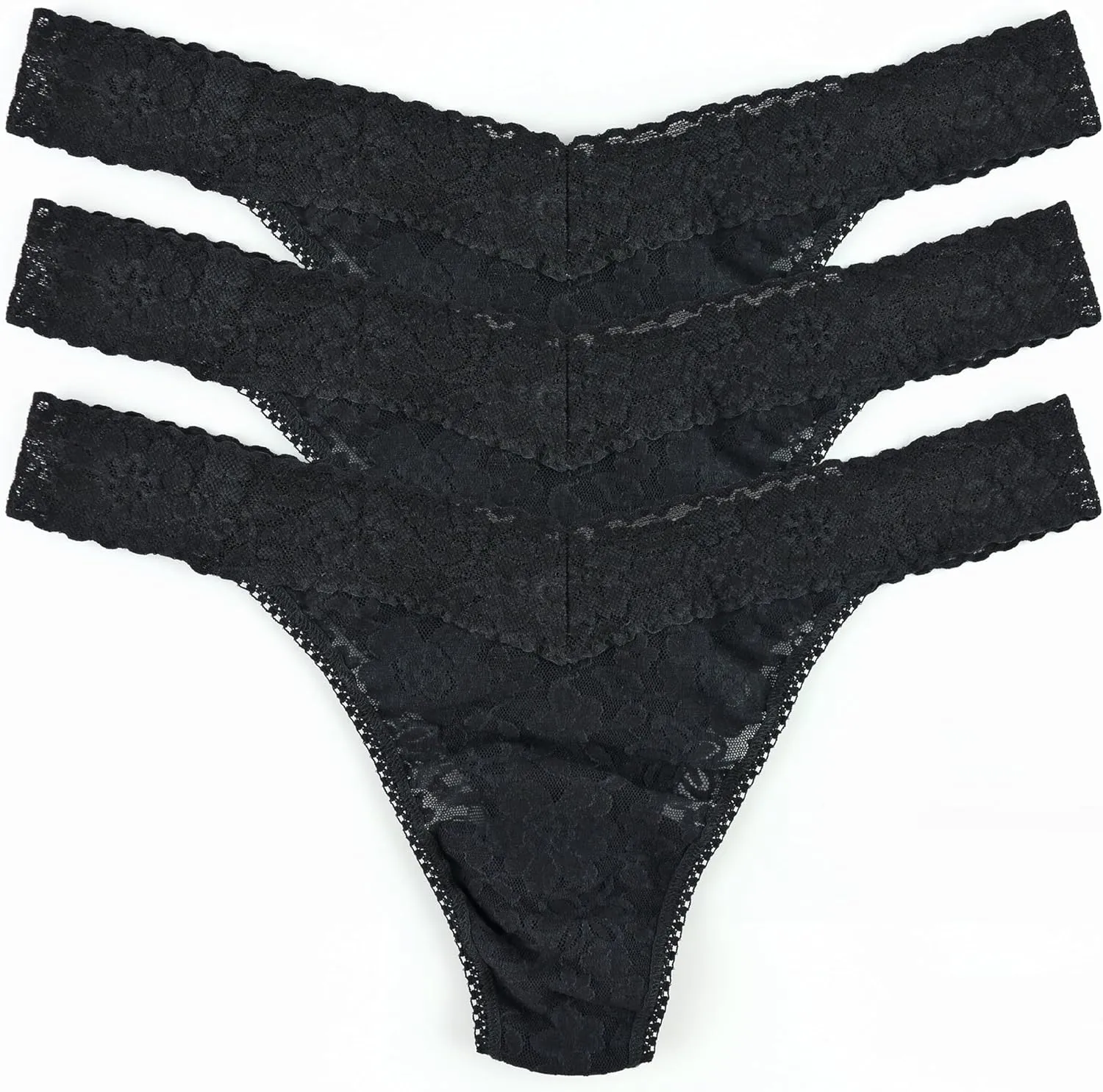 hanky panky - Daily Lace Original Rise Thongs for Women 3 Pack | One Size (4-14) | Lacy thong underwear, lingerie panties