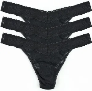 hanky panky - Daily Lace Original Rise Thongs for Women 3 Pack | One Size (4-14) | Lacy thong underwear, lingerie panties
