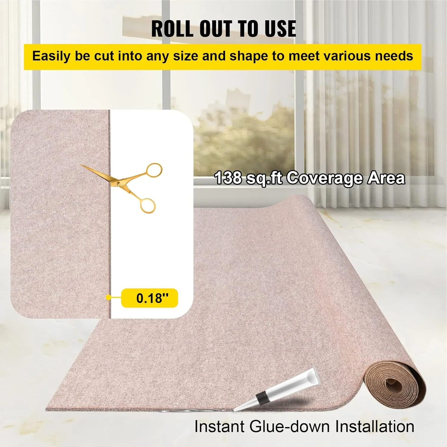 Happybuy Boat Carpet, 6 ft x 23 ft Marine Carpet for Boats, Waterproof Light Brown Carpet with Marine Backing Anti-Slide Marine Grade Boat Carpet Cuttable Easy to Clean Patio Rugs Deck Rug