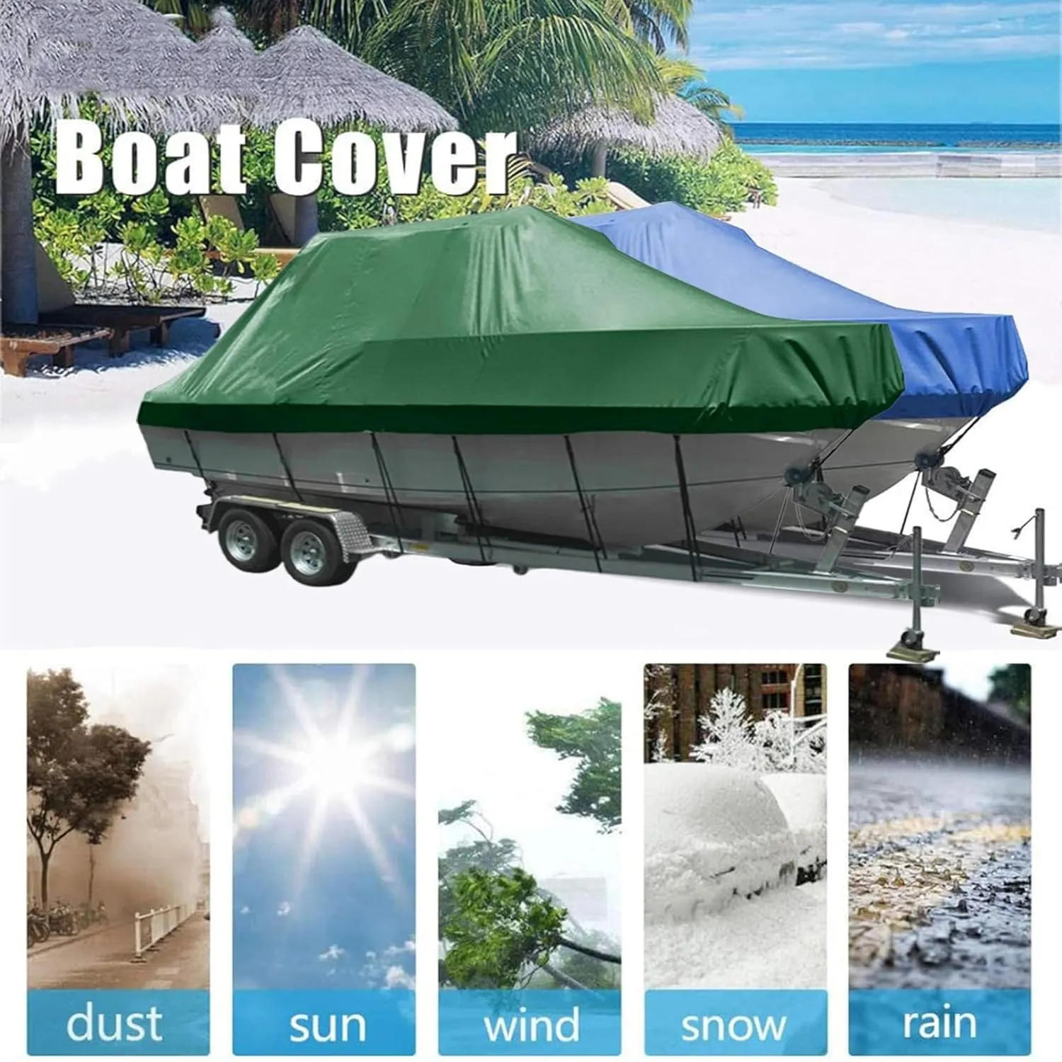 Heavy Duty Center Console Boat Covers Trailerable Jumbo Boat Protective Cover 210D Oxford Fabric Waterproof UV Resistant T-Top V- Hull Boat Cover Boat Tarp(Size:11to13FT: 420x270cm)