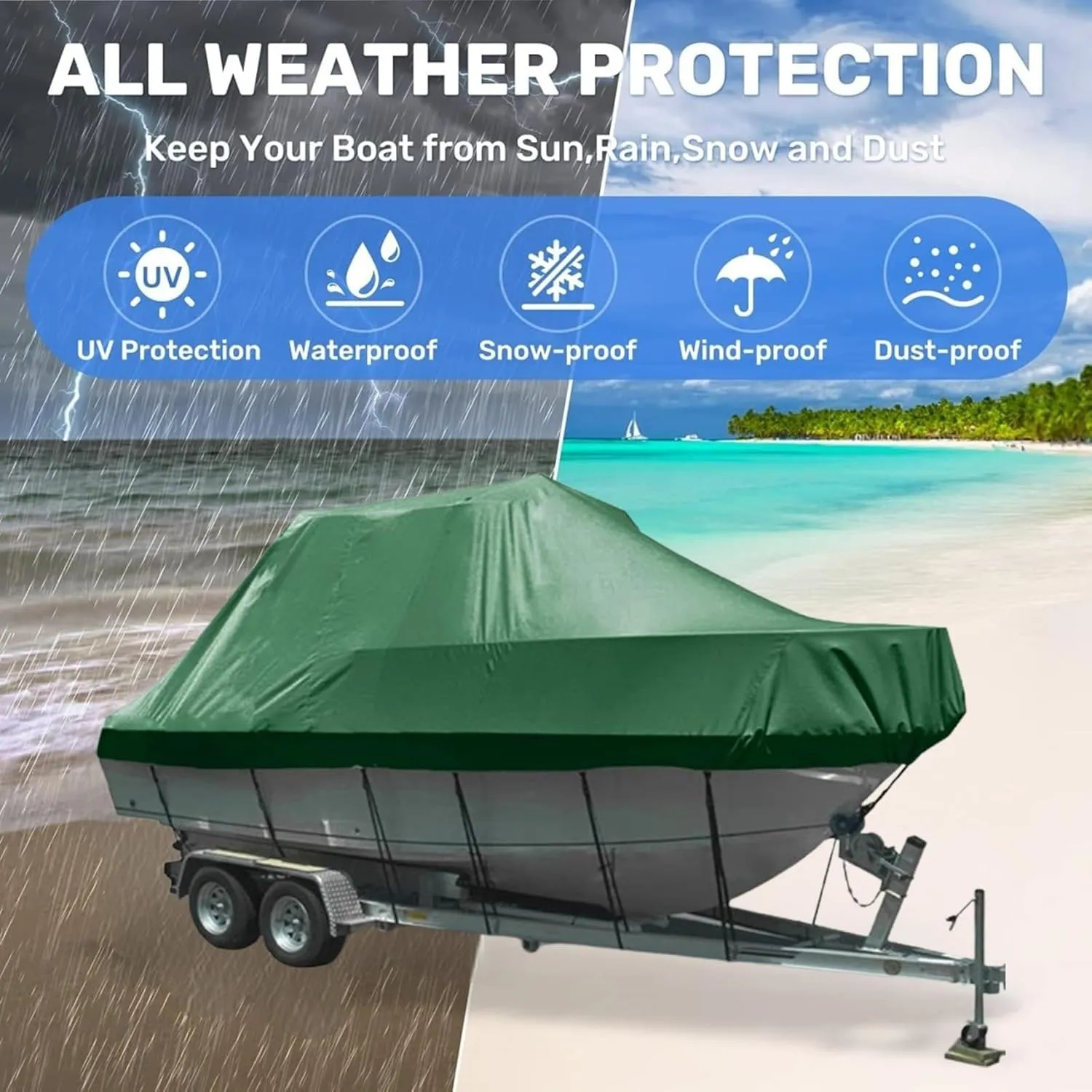 Heavy Duty Center Console Boat Covers Trailerable Jumbo Boat Protective Cover 210D Oxford Fabric Waterproof UV Resistant T-Top V- Hull Boat Cover Boat Tarp(Size:11to13FT: 420x270cm)