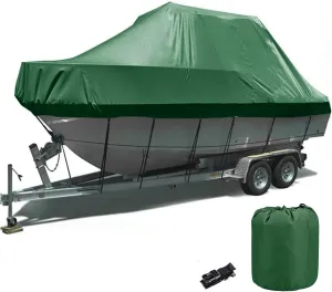 Heavy Duty Center Console Boat Covers Trailerable Jumbo Boat Protective Cover 210D Oxford Fabric Waterproof UV Resistant T-Top V- Hull Boat Cover Boat Tarp(Size:11to13FT: 420x270cm)