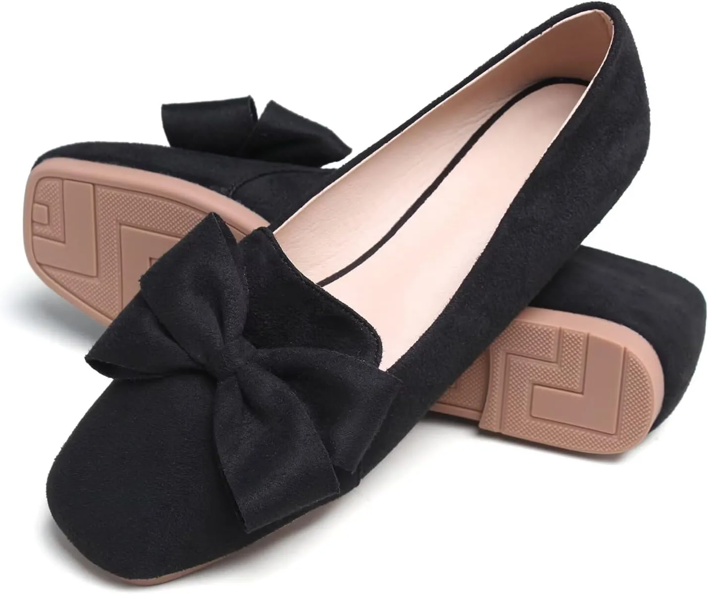 Hee grand Bowknot Ballet Flats for Women Square Toe Dressy Shoes Suede Comfort Slip-On Loafers Casual Women's Flats
