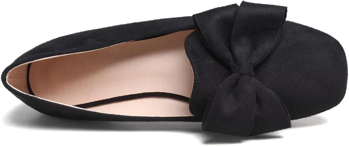 Hee grand Bowknot Ballet Flats for Women Square Toe Dressy Shoes Suede Comfort Slip-On Loafers Casual Women's Flats