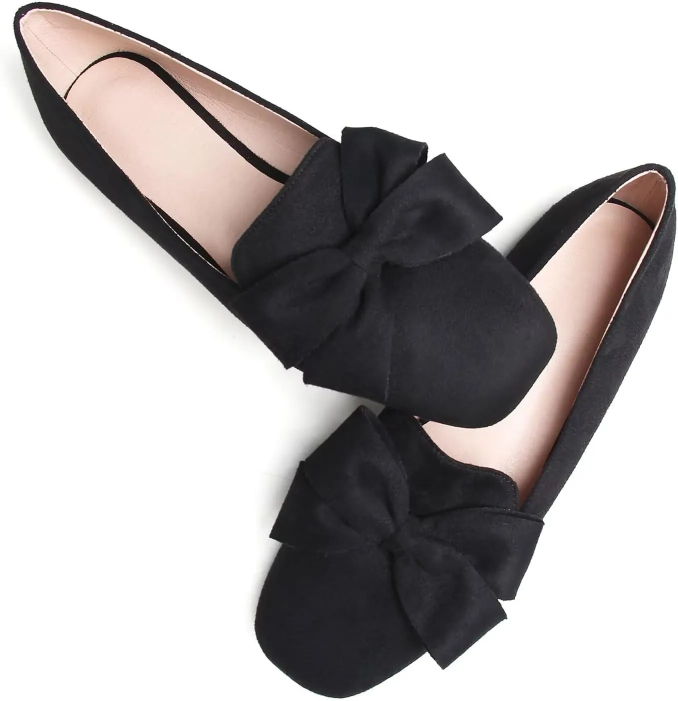 Hee grand Bowknot Ballet Flats for Women Square Toe Dressy Shoes Suede Comfort Slip-On Loafers Casual Women's Flats