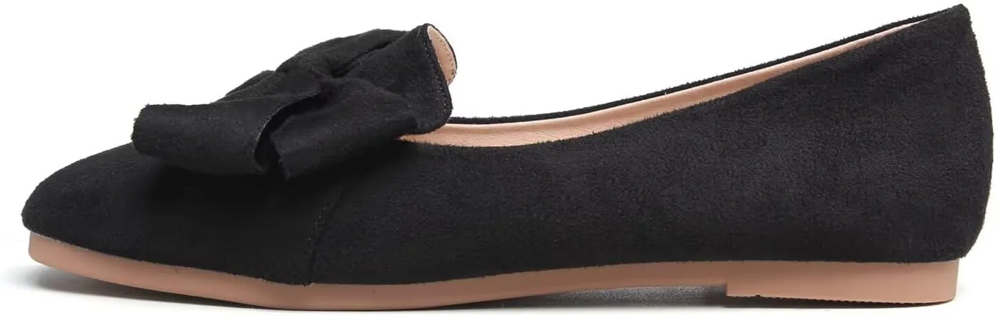 Hee grand Bowknot Ballet Flats for Women Square Toe Dressy Shoes Suede Comfort Slip-On Loafers Casual Women's Flats