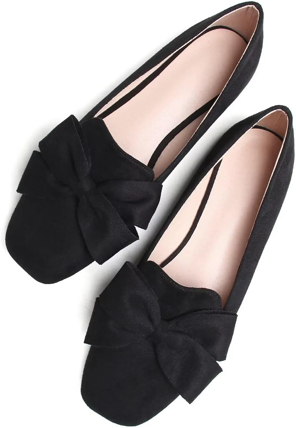 Hee grand Bowknot Ballet Flats for Women Square Toe Dressy Shoes Suede Comfort Slip-On Loafers Casual Women's Flats