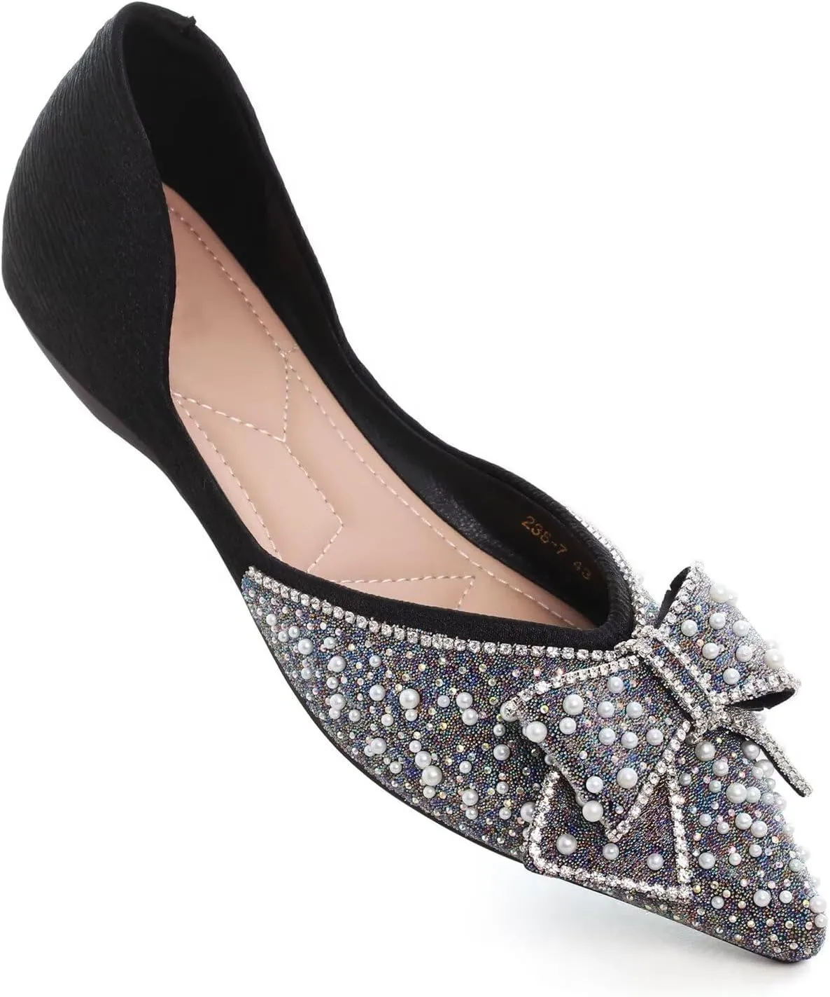 Hee grand Flats for Women Pointed Toe Bowknot Crystals Shoes Glittering Rhinestone Wedding Dress Shoes