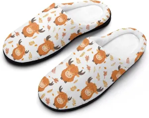 Highland Cow Leaf Slippers for Women Warm House Shoes Home Slippers Bedroom Shoes for Women Mom Ladies