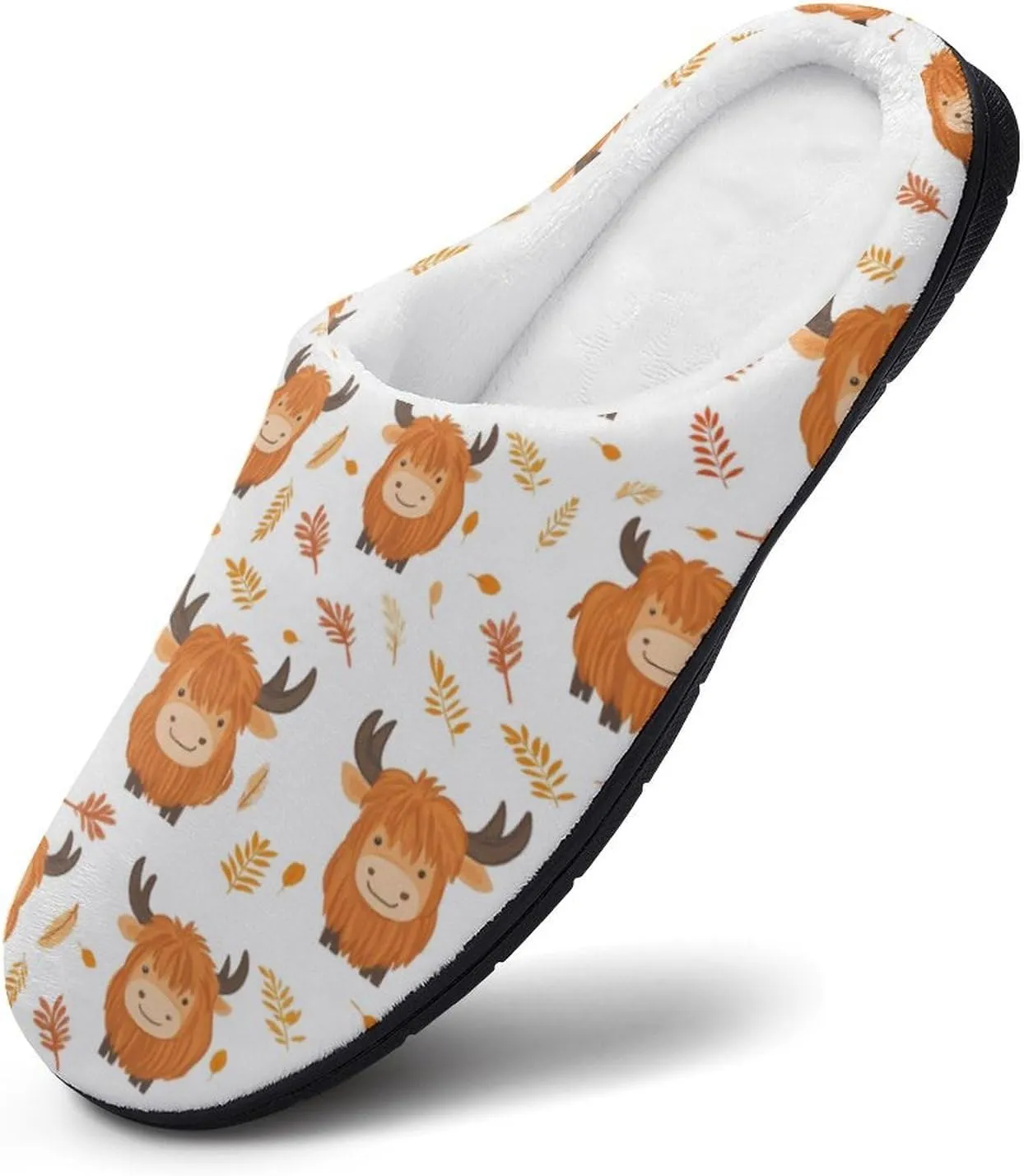 Highland Cow Leaf Slippers for Women Warm House Shoes Home Slippers Bedroom Shoes for Women Mom Ladies