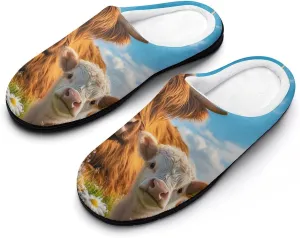 Highland Cow Men's Slippers Winter House Shoes Bedroom Slipper Travel Hotel Slippers