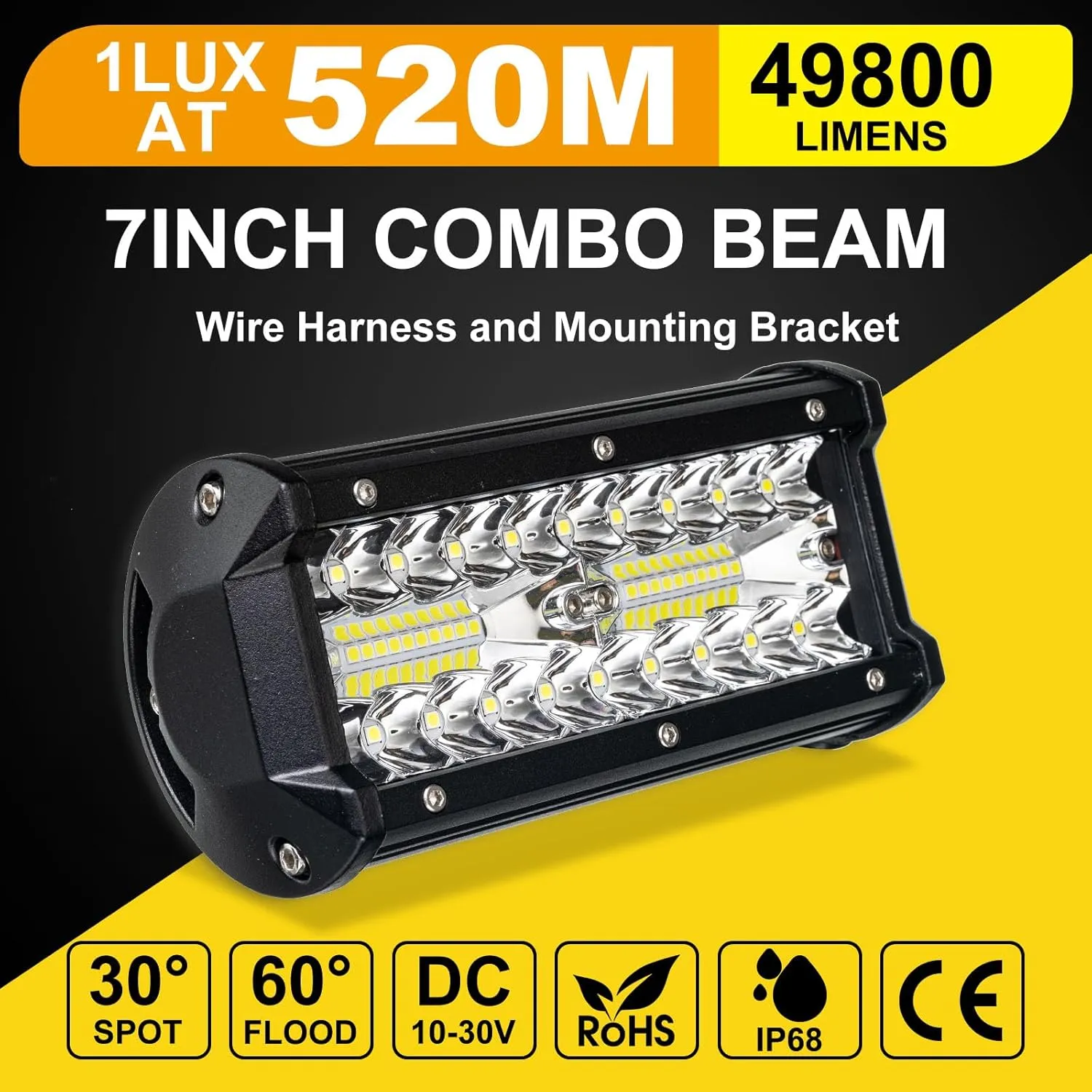 HILLSKING 7 inch Slim LED Light Bar,Super Bright LED Pods Light,DC9-36v led Off Road Driving Light bar with Waterproof ip68,7inch led Auxiliary Fog Light for Jeep Boat Truck ATV Work Light bar(7INCH)