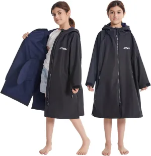 Hiturbo Kids Waterproof Swim Parka: Windproof Swimming Coat - Thin Fleece Lining - Oversized Swimmer Jacket