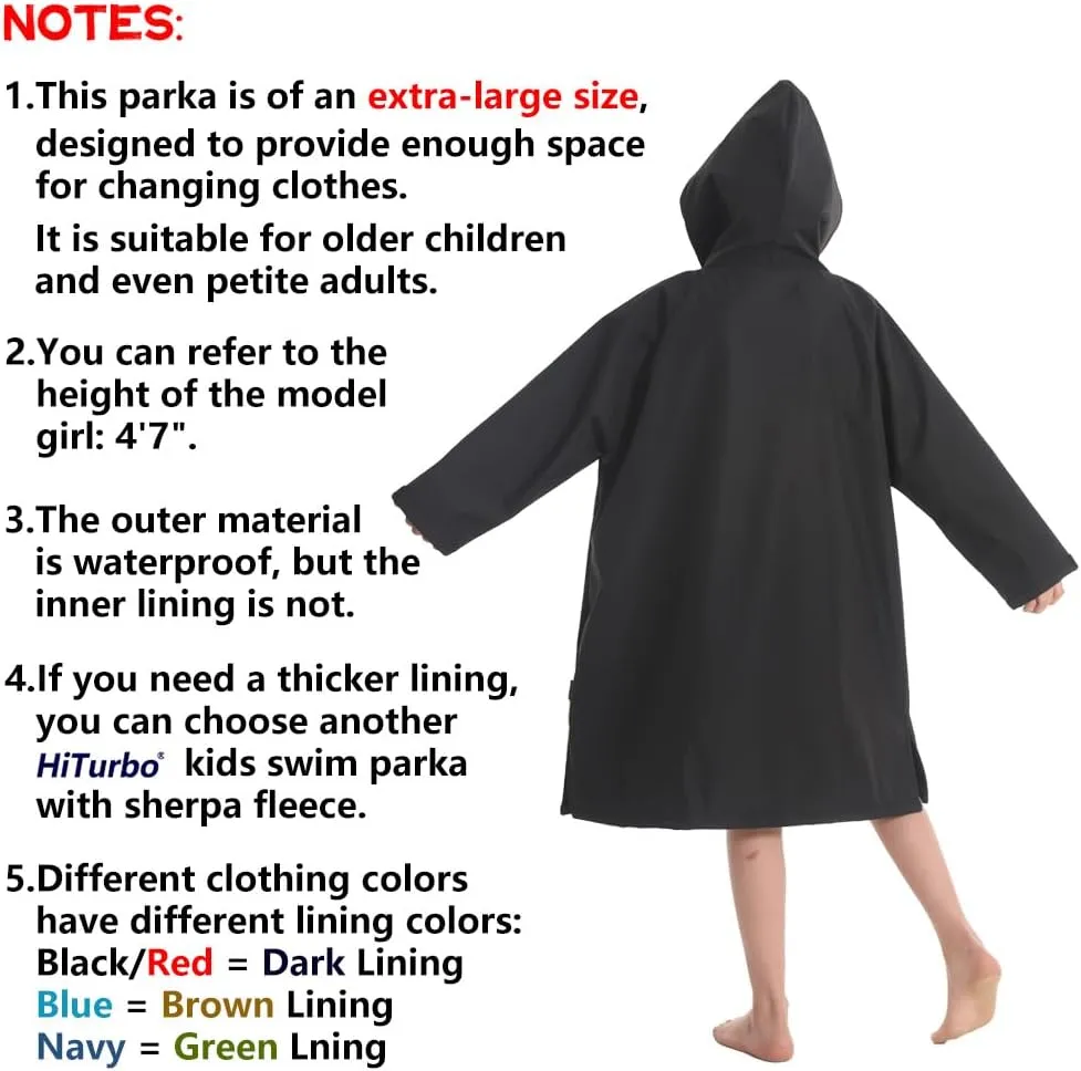 Hiturbo Kids Waterproof Swim Parka: Windproof Swimming Coat - Thin Fleece Lining - Oversized Swimmer Jacket