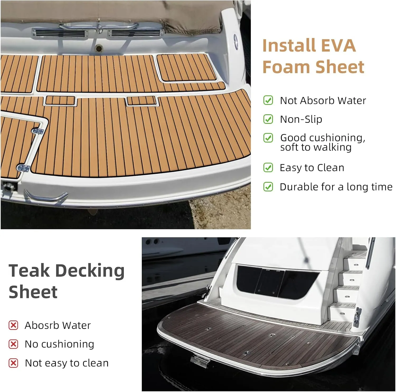 Hjdeck Boat Flooring EVA Foam Decking Sheet Self-Adhesive Boat Decking Foam Boat Flooring Non-Slip Marine Flooring for Boat Yacht Motorboat Kayak RV Swimming 94.5"x45.2"/35.4"/23.6"/16.1"