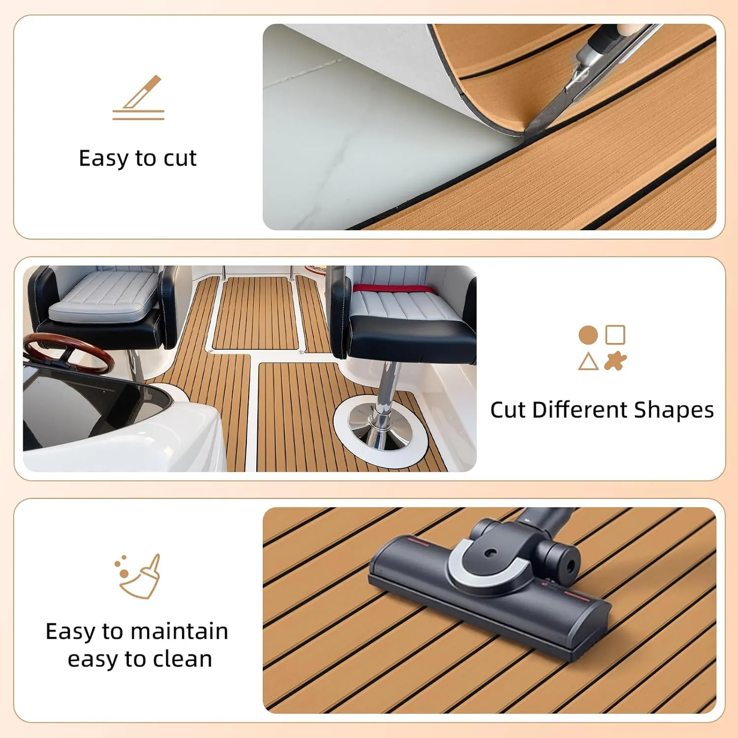 Hjdeck Boat Flooring EVA Foam Decking Sheet Self-Adhesive Boat Decking Foam Boat Flooring Non-Slip Marine Flooring for Boat Yacht Motorboat Kayak RV Swimming 94.5"x45.2"/35.4"/23.6"/16.1"