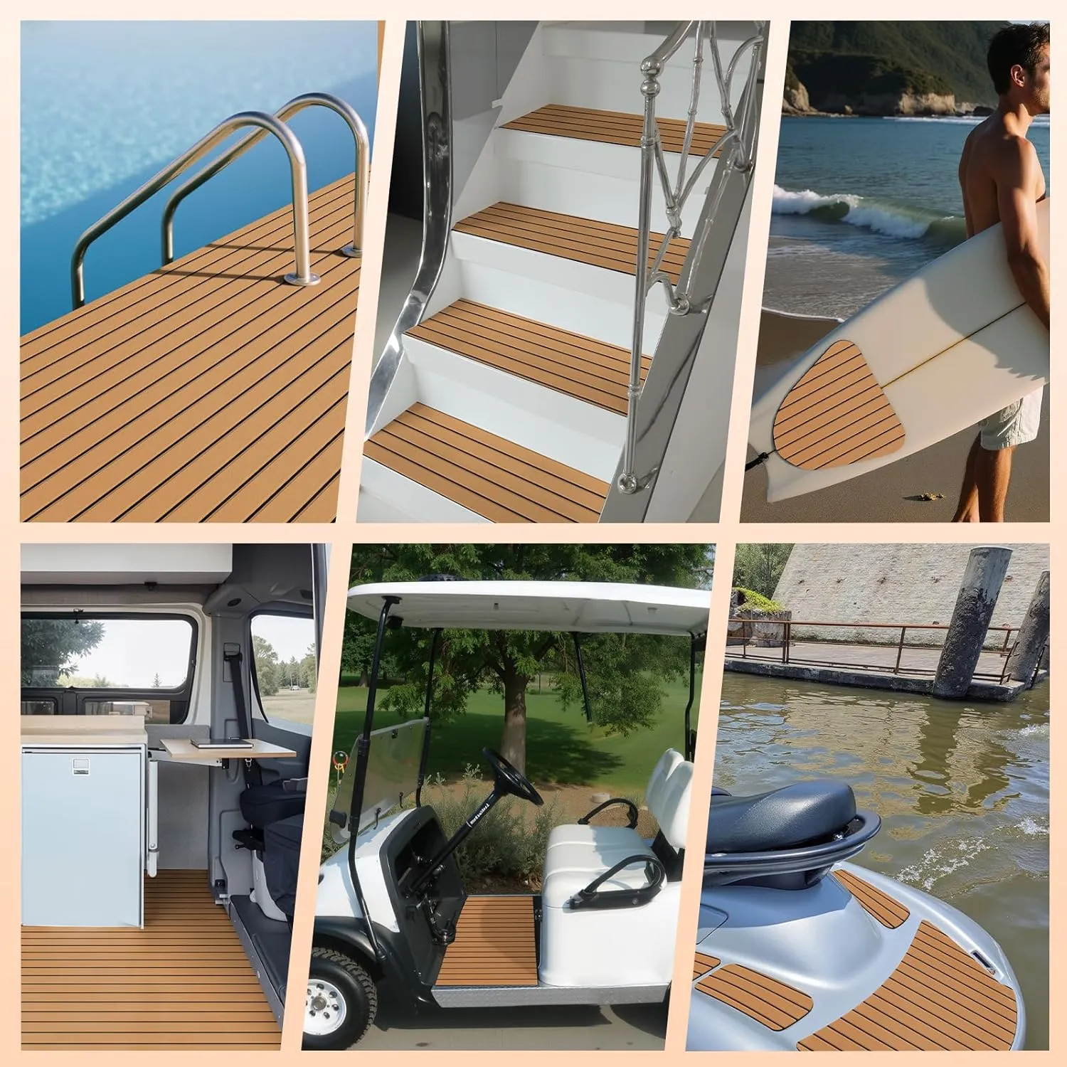 Hjdeck Boat Flooring EVA Foam Decking Sheet Self-Adhesive Boat Decking Foam Boat Flooring Non-Slip Marine Flooring for Boat Yacht Motorboat Kayak RV Swimming 94.5"x45.2"/35.4"/23.6"/16.1"