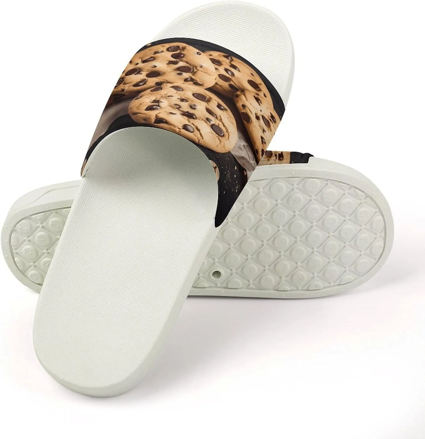 Home Slides Shower Sandals,Chocolate Chip Biscuit Print Open Toe Slippers,Summer Beach Slides,Non-Slip Shower Shoes for Indoor And Outdoor