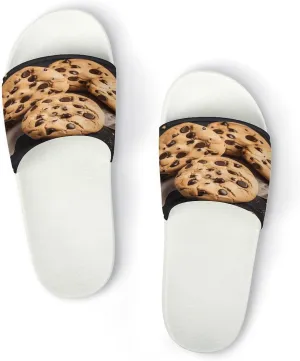 Home Slides Shower Sandals,Chocolate Chip Biscuit Print Open Toe Slippers,Summer Beach Slides,Non-Slip Shower Shoes for Indoor And Outdoor