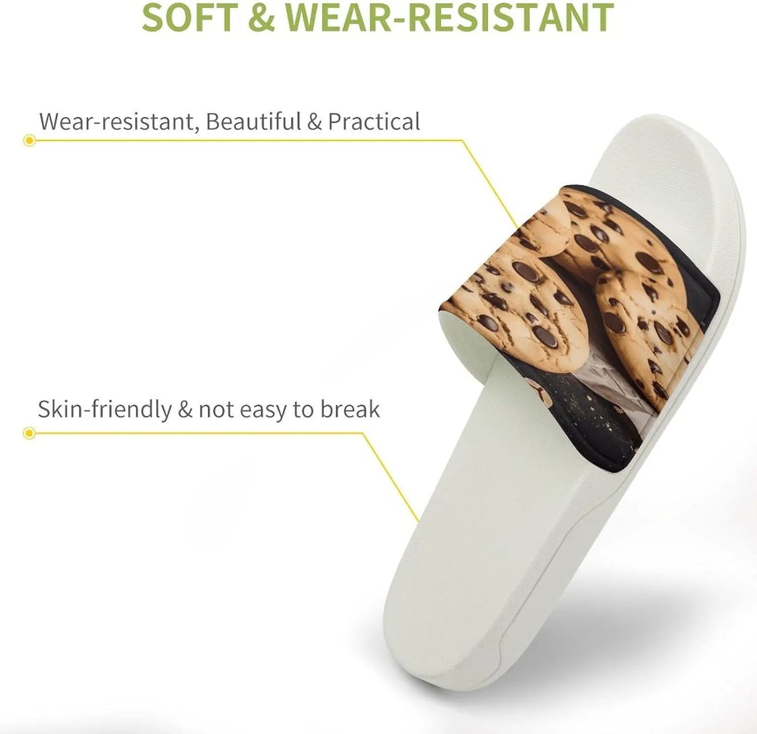 Home Slides Shower Sandals,Chocolate Chip Biscuit Print Open Toe Slippers,Summer Beach Slides,Non-Slip Shower Shoes for Indoor And Outdoor