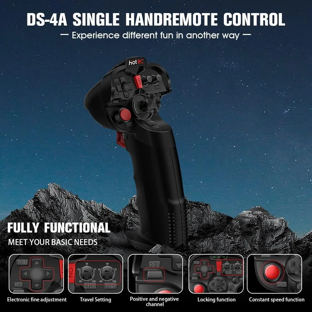 HOTRC DS-4A 2.4G 4 Channel Single Hand RC Radio Transmitter with 4CH Receiver for RC Car Boat Drone Airplane (W/ 1 RX)