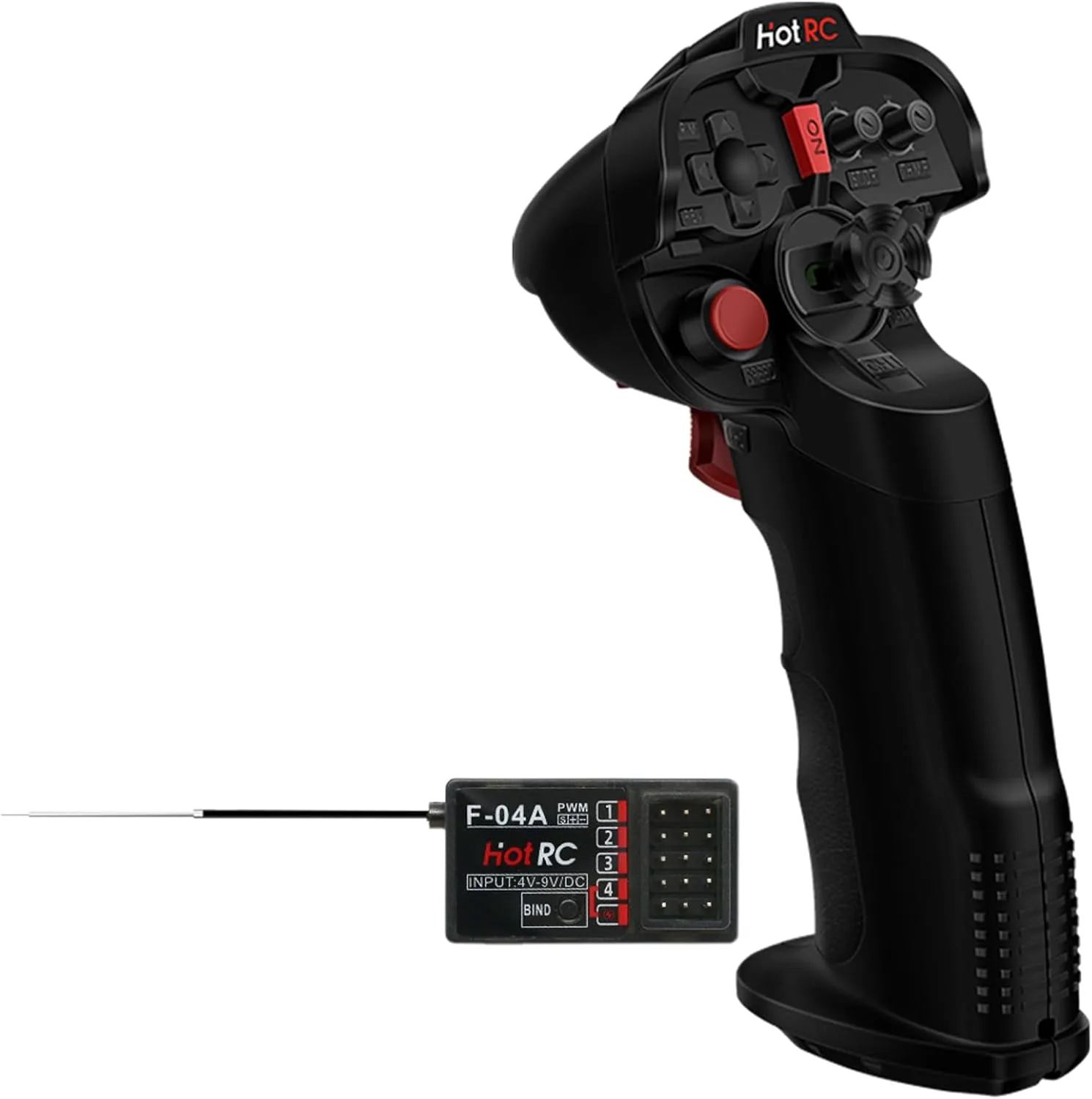 HOTRC DS-4A 2.4G 4 Channel Single Hand RC Radio Transmitter with 4CH Receiver for RC Car Boat Drone Airplane (W/ 1 RX)