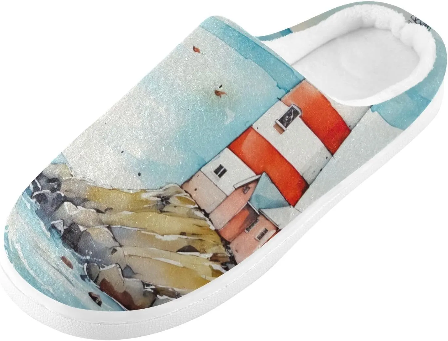 House Fuzzy Slippers Lighthouse Ocean Boat Anti-Slip Warm Shoes for Womens & Men 20853321