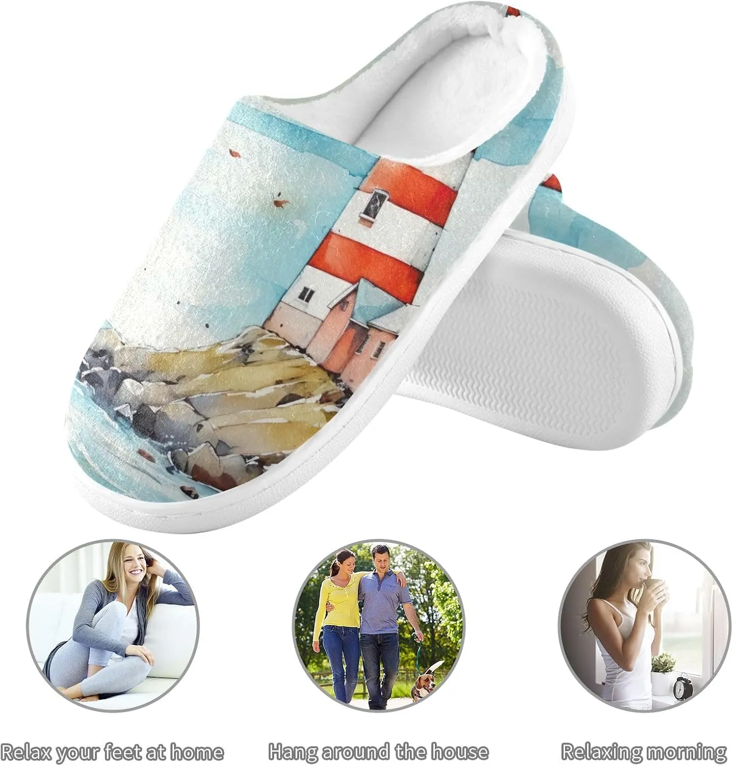 House Fuzzy Slippers Lighthouse Ocean Boat Anti-Slip Warm Shoes for Womens & Men 20853321