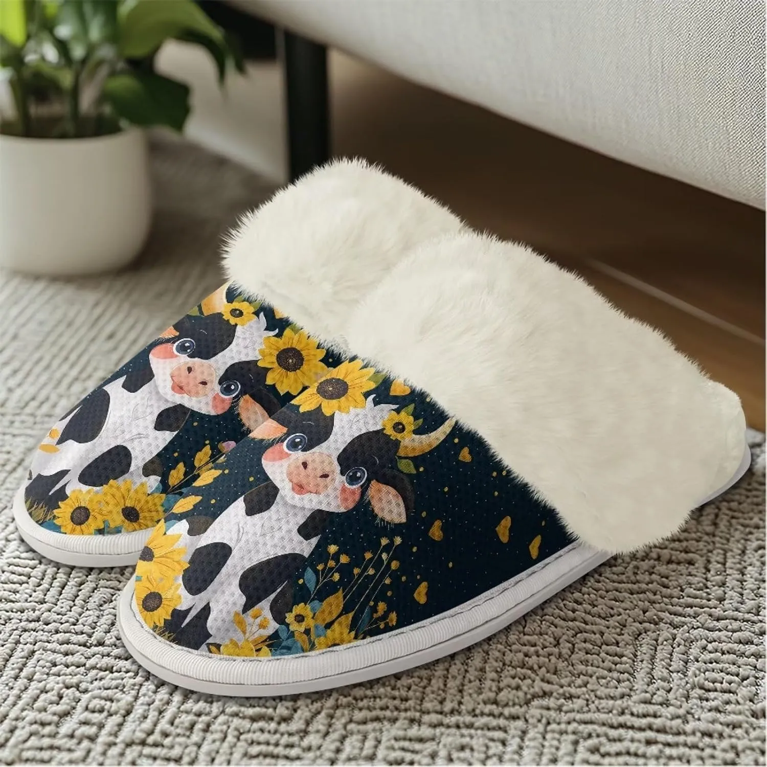 House Slippers for Men Women Winter Warm Slip On Fuzzy Slipper Unisex Indoor Soft Plush Closed Toe Home Shoes Flats Non Skid Rubber Sole for Spa Bath