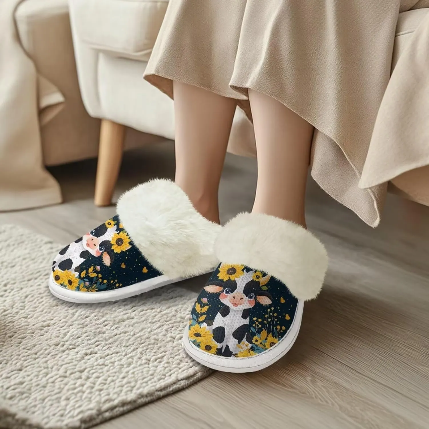 House Slippers for Men Women Winter Warm Slip On Fuzzy Slipper Unisex Indoor Soft Plush Closed Toe Home Shoes Flats Non Skid Rubber Sole for Spa Bath