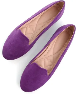 HuangTaiJi Qing Women's Flat Shoes Soft Suede Ballet Flats Classic Solid Color Business Slip-ons Ballerina Shoes