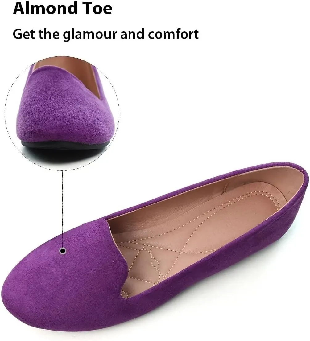 HuangTaiJi Qing Women's Flat Shoes Soft Suede Ballet Flats Classic Solid Color Business Slip-ons Ballerina Shoes
