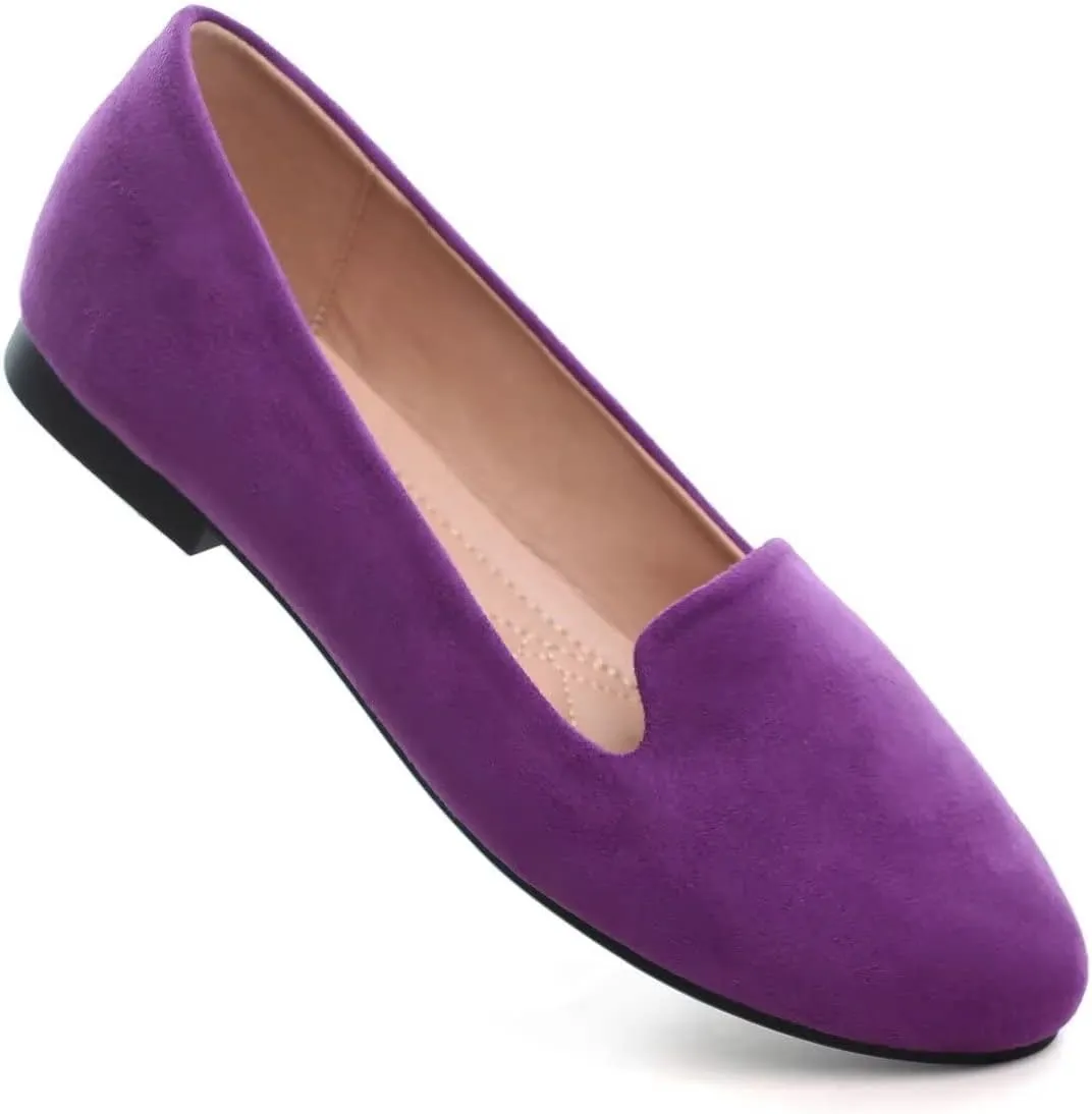 HuangTaiJi Qing Women's Flat Shoes Soft Suede Ballet Flats Classic Solid Color Business Slip-ons Ballerina Shoes