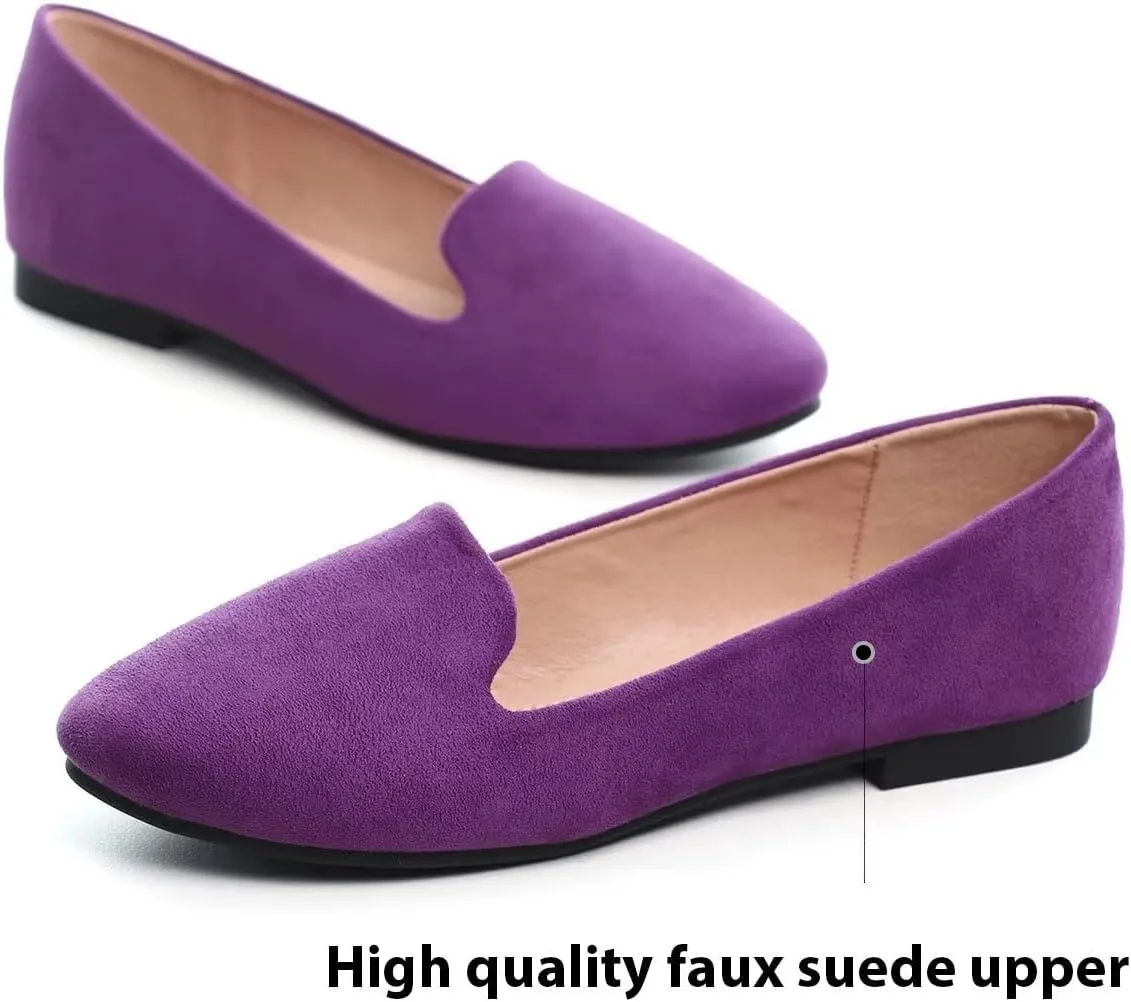 HuangTaiJi Qing Women's Flat Shoes Soft Suede Ballet Flats Classic Solid Color Business Slip-ons Ballerina Shoes