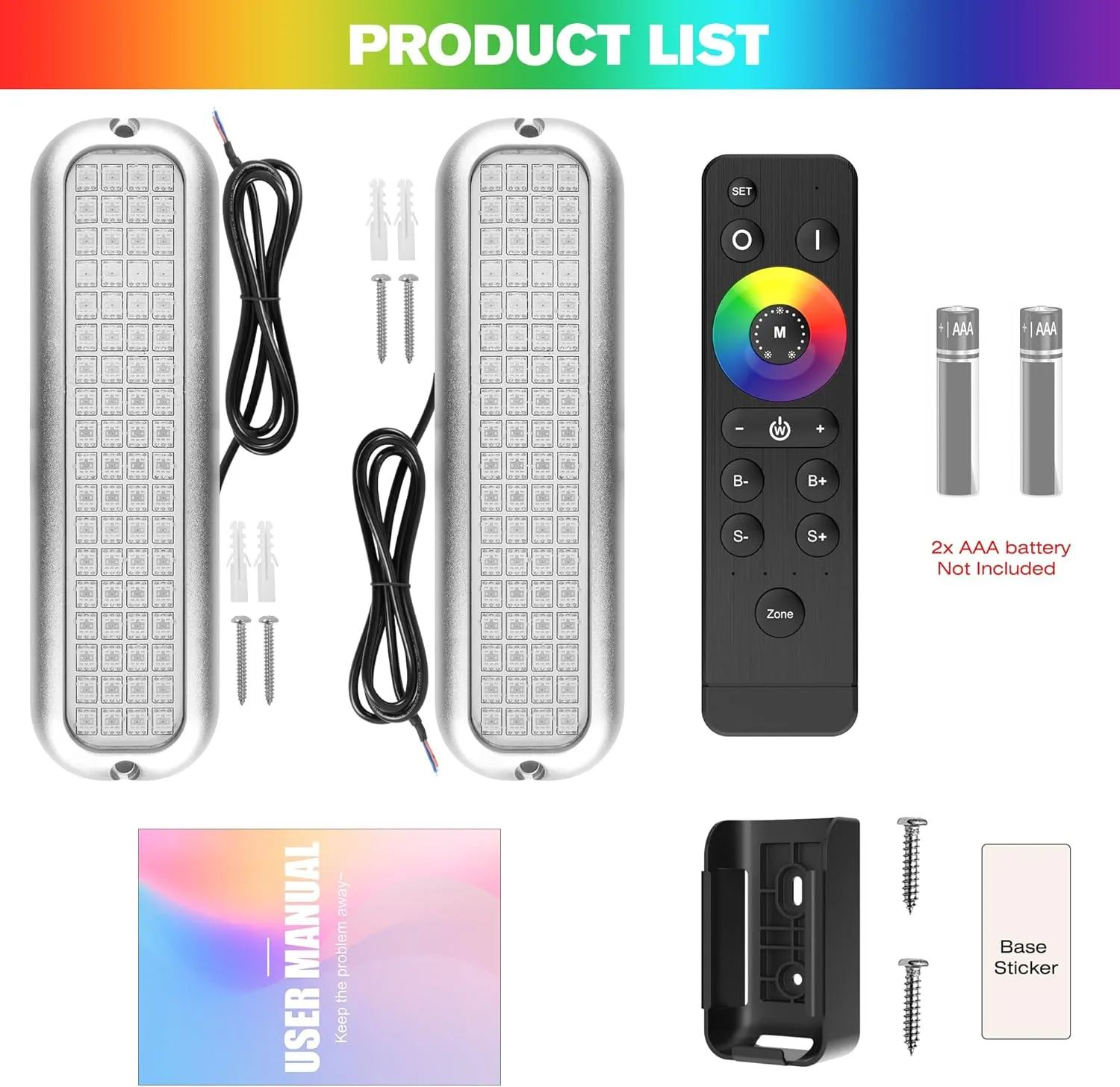 HUSUKU GT3 6000LM Boat Underwater Lights RGB Marine Color Light Kit, 72LED 12V 60W IP68 Waterproof, All-Metal, Wireless Grouping and Control Auto Sync, for Yacht Boat Dock Transom Pontoon Lights