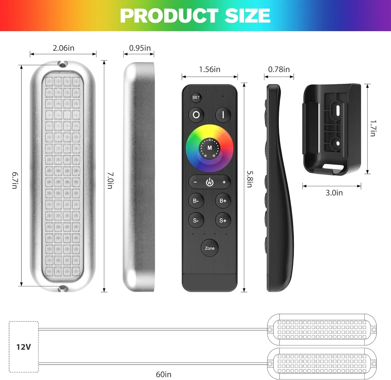 HUSUKU GT3 6000LM Boat Underwater Lights RGB Marine Color Light Kit, 72LED 12V 60W IP68 Waterproof, All-Metal, Wireless Grouping and Control Auto Sync, for Yacht Boat Dock Transom Pontoon Lights
