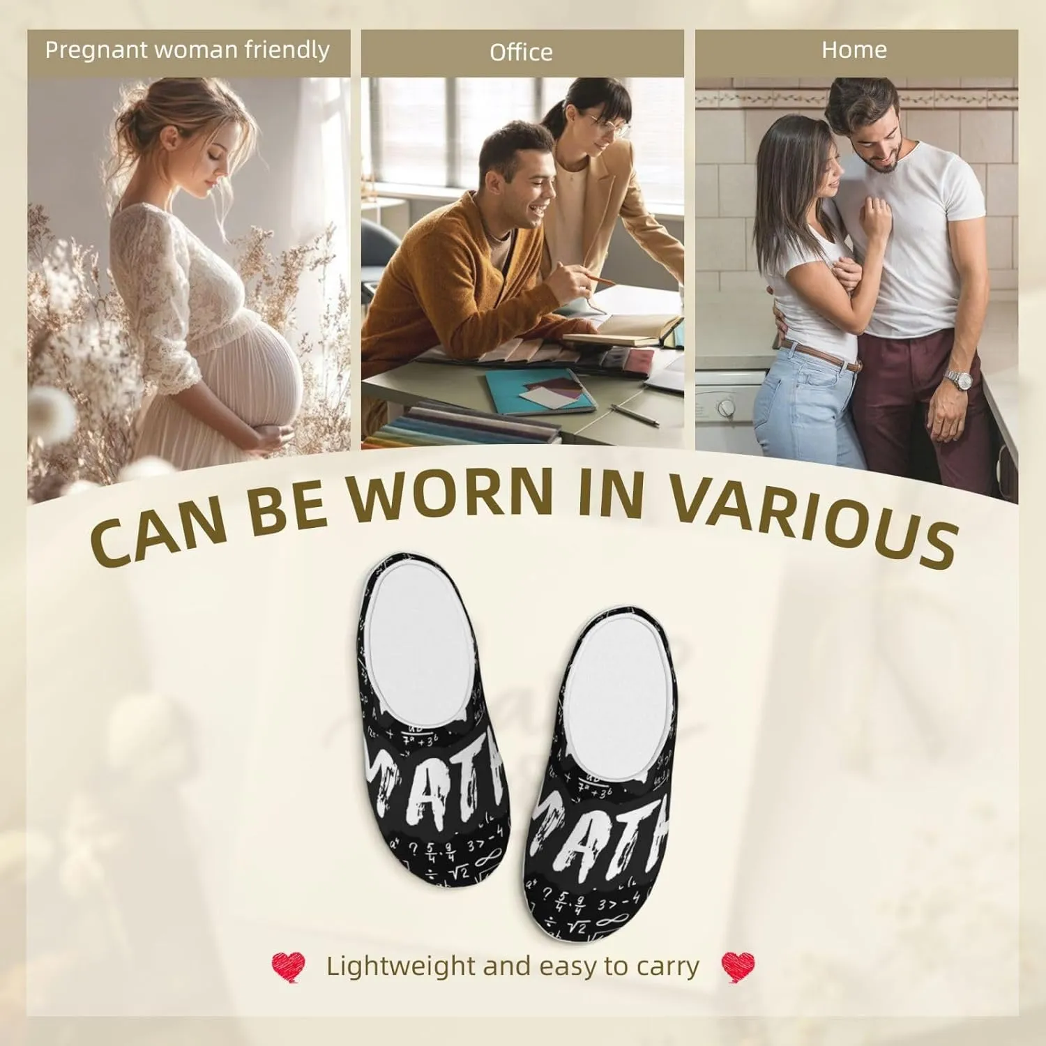 I love Math Men's Women's Memory Foam Slippers Comfort Flannel Closed Toe House Shoes Indoor Scuff