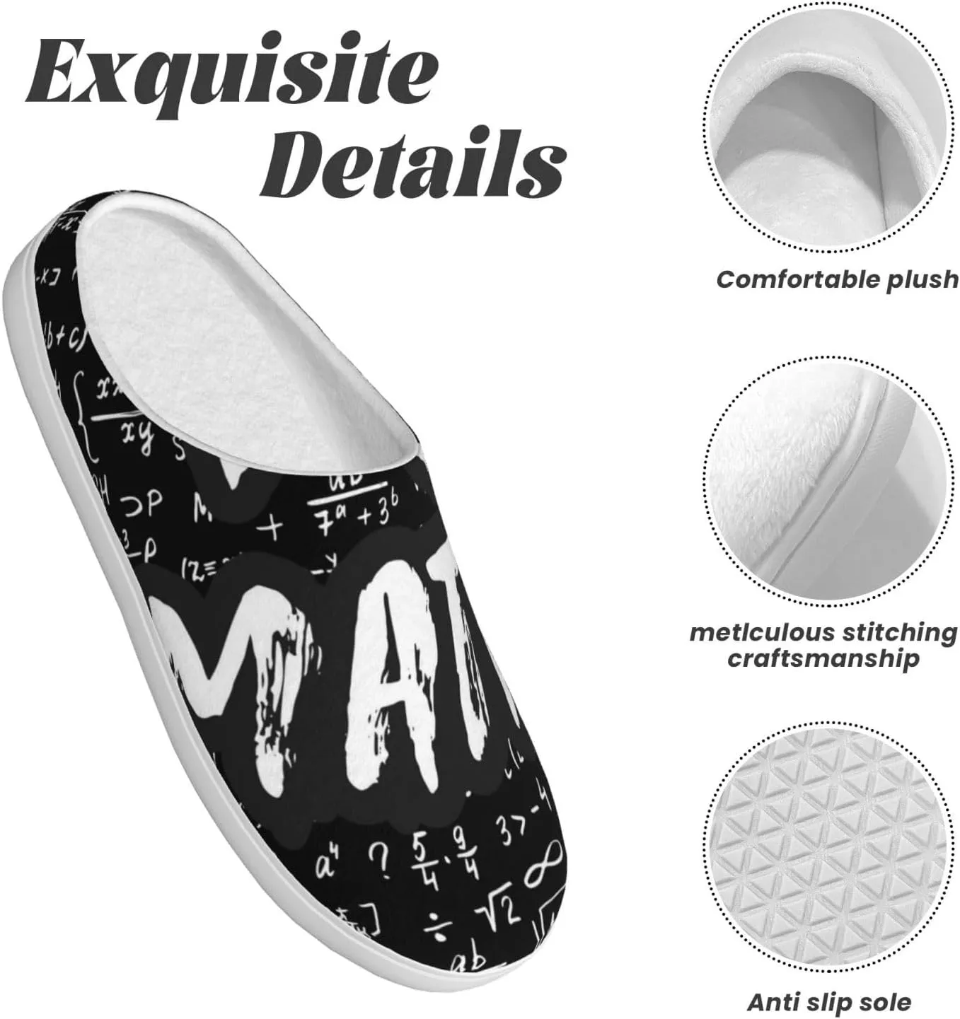 I love Math Men's Women's Memory Foam Slippers Comfort Flannel Closed Toe House Shoes Indoor Scuff