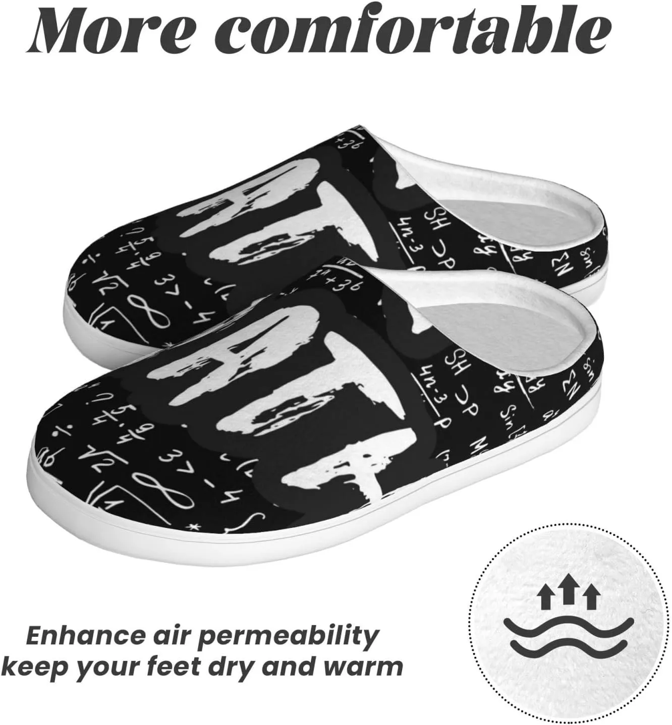 I love Math Men's Women's Memory Foam Slippers Comfort Flannel Closed Toe House Shoes Indoor Scuff