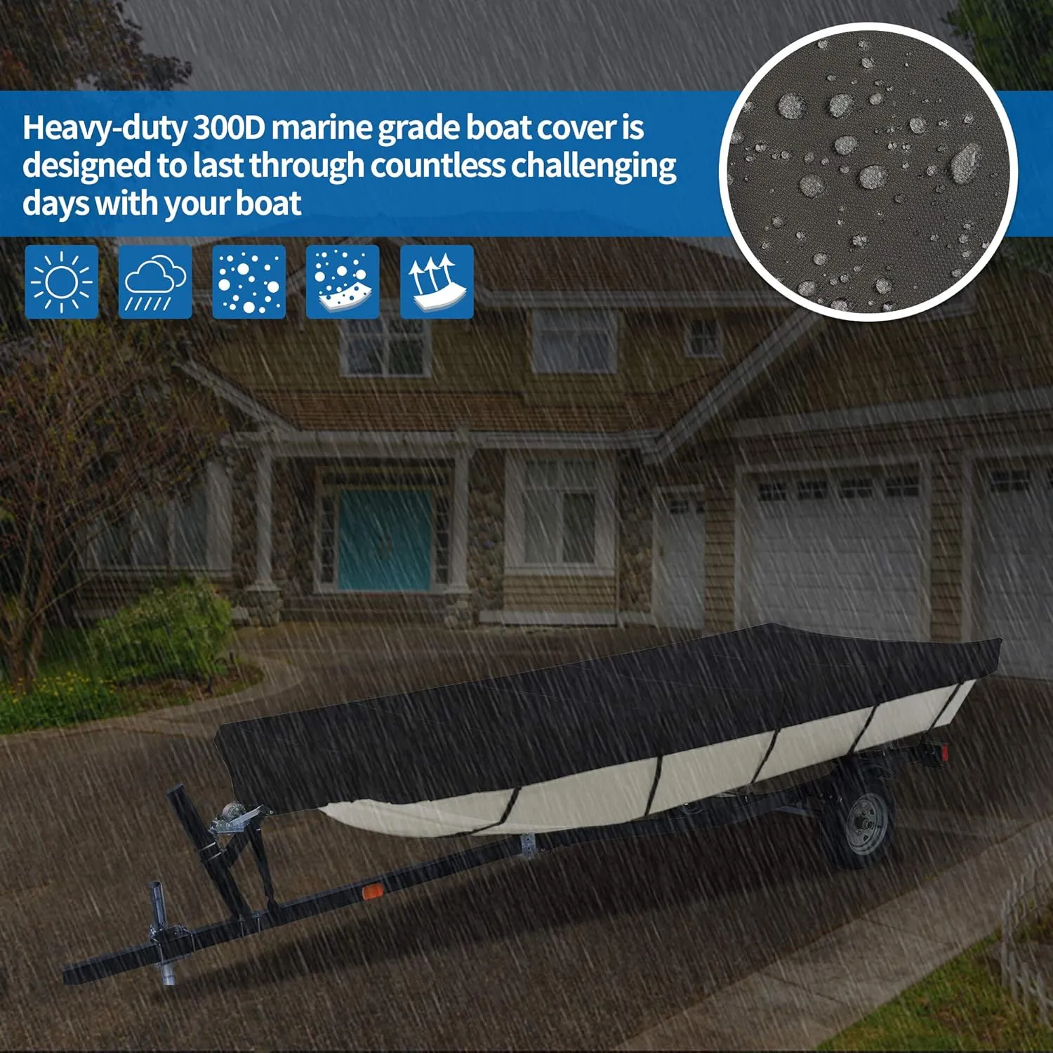 iCOVER Jon Boat Cover, Heavy Duty Marine Grade Waterproof Polyester Canvas, Trailerable Jon Boat Covers