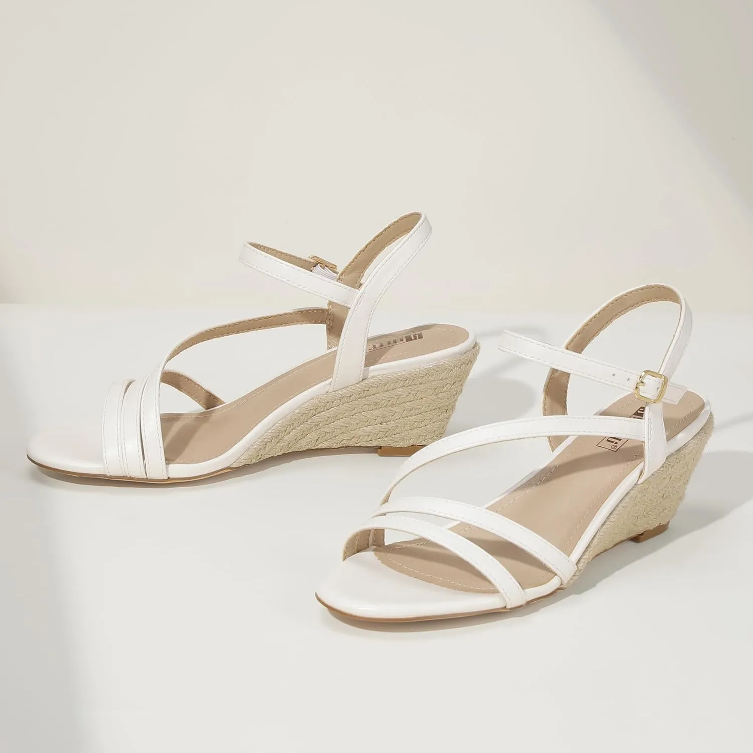 IDIFU IN2 Espadrille Wedge Sandals for Women Strappy Round Open Toe Wedge Heels Wedding Bridal Work Office Summer Beach Dress Sandals Comfortable Dressy Casual Cute Trendy Ankle Strap Low Heel Wedges