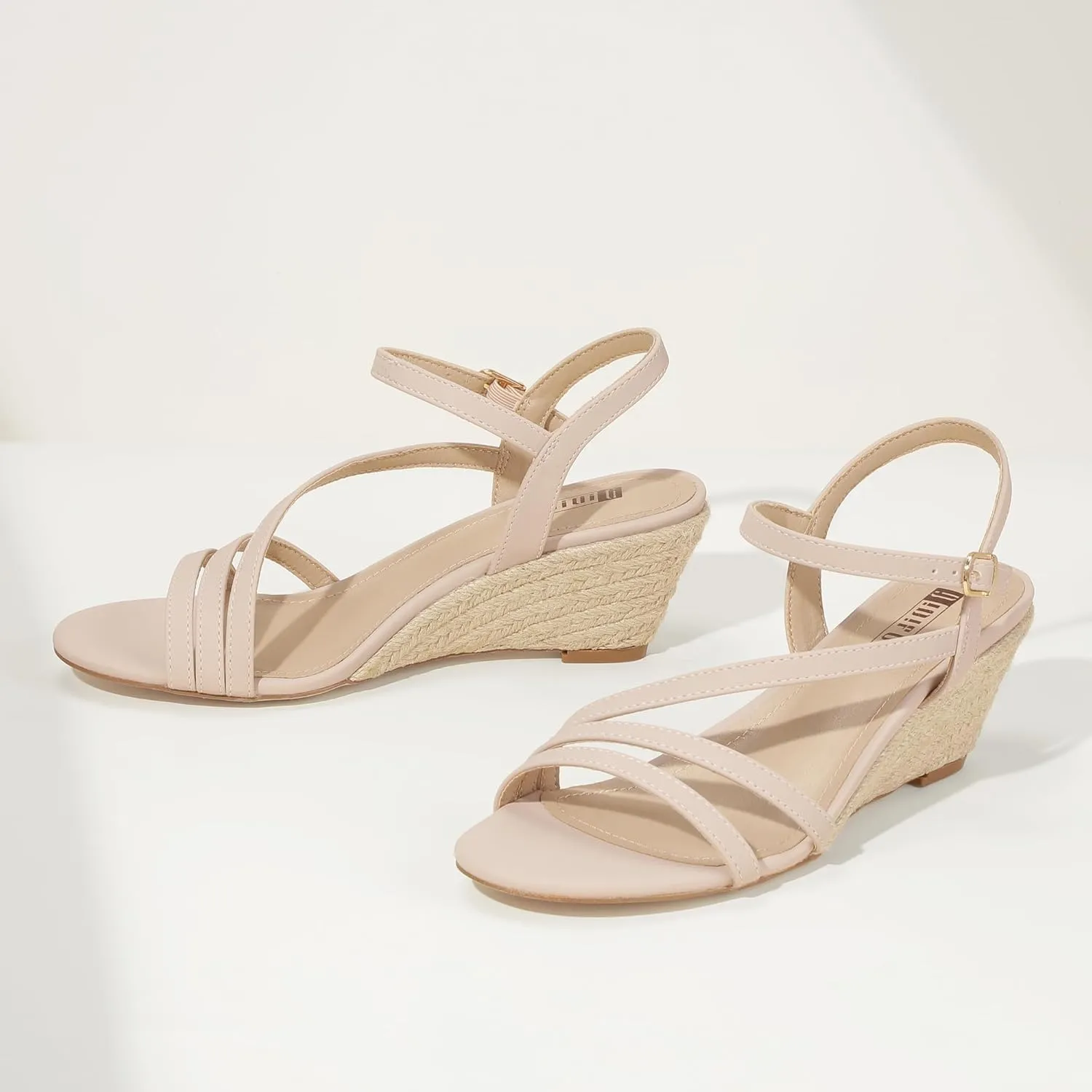 IDIFU IN2 Espadrille Wedge Sandals for Women Strappy Round Open Toe Wedge Heels Wedding Bridal Work Office Summer Beach Dress Sandals Comfortable Dressy Casual Cute Trendy Ankle Strap Low Heel Wedges