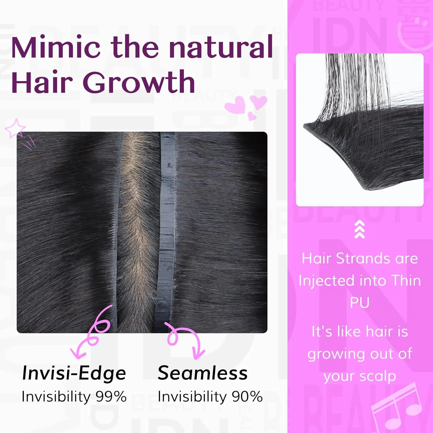 IDN BEAUTY 5 2 Invisi Edge Seamless Clip in Hair Extensions Human Hair Combo Pack, Body Wave 14 Inch 100g 5pcs Invisible Edge and 2pcs Seamless Clip ins for Black Women Natural Black No Leave Out