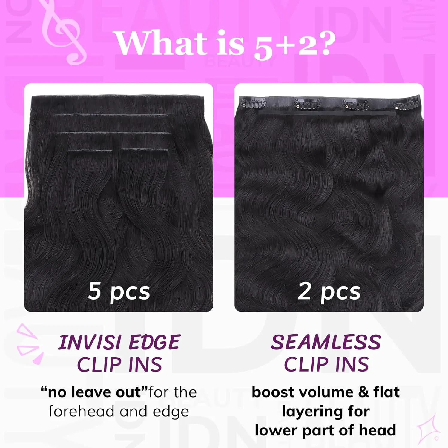 IDN BEAUTY 5 2 Invisi Edge Seamless Clip in Hair Extensions Human Hair Combo Pack, Body Wave 14 Inch 100g 5pcs Invisible Edge and 2pcs Seamless Clip ins for Black Women Natural Black No Leave Out