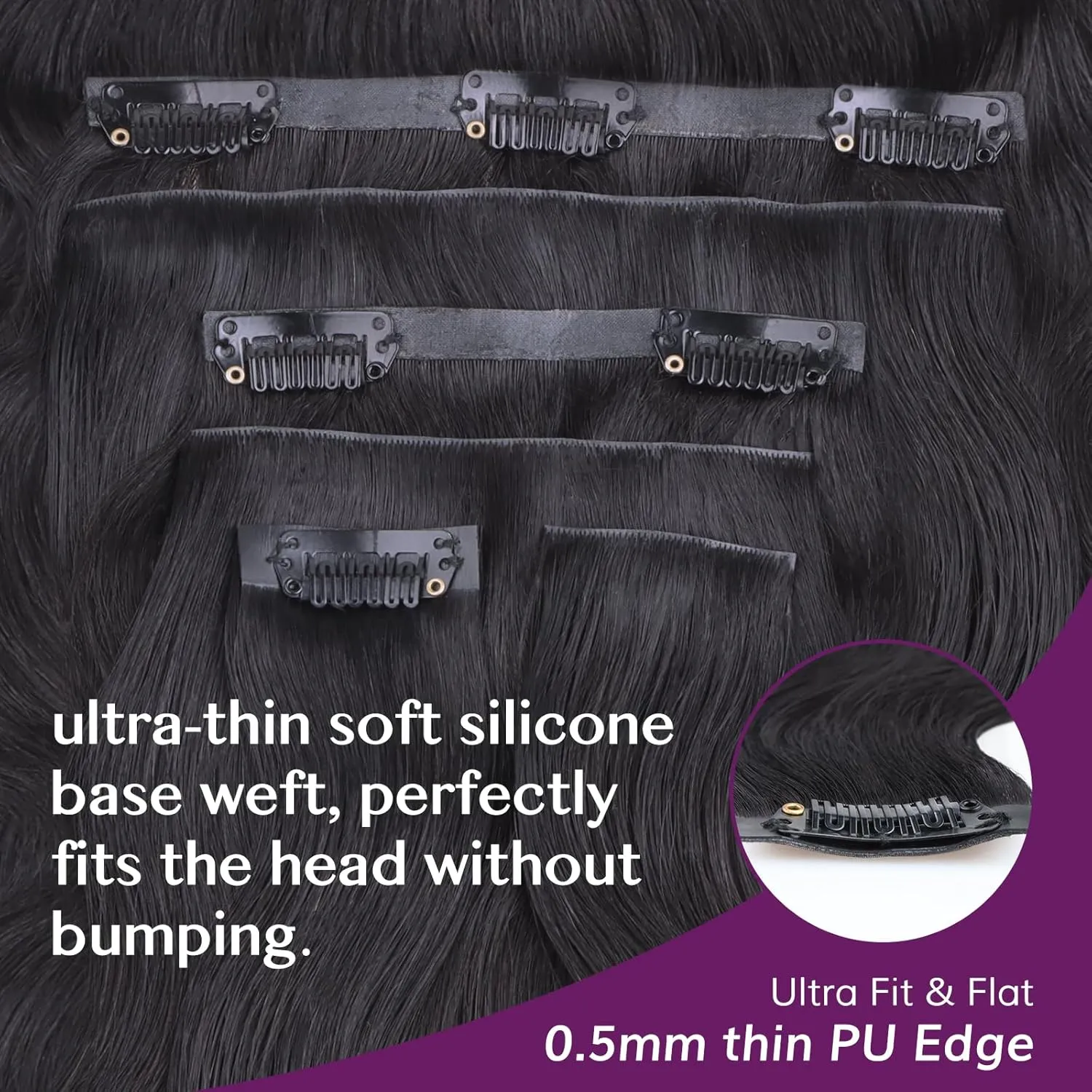 IDN BEAUTY 5 2 Invisi Edge Seamless Clip in Hair Extensions Human Hair Combo Pack, Body Wave 14 Inch 100g 5pcs Invisible Edge and 2pcs Seamless Clip ins for Black Women Natural Black No Leave Out